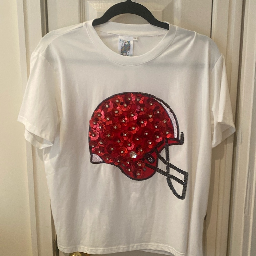 Queen of Sparkles Alabama Sequin and Rinestone Helmet Tee. NWT.  Size Small.